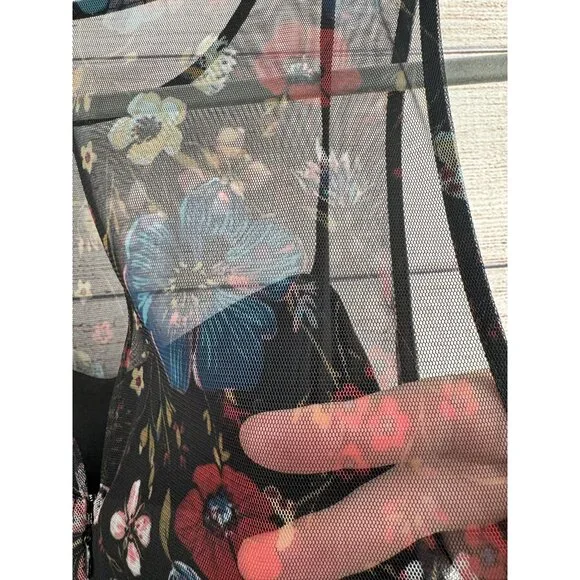 Disney Lauren Conrad Floral Semi Sheer Lined‎ Dress Women's 10 Black/Blue/Red - Picture 8 of 13
